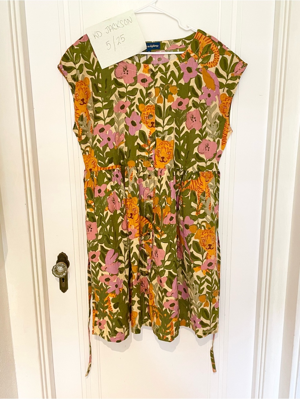 NWT Floral & Tiger Cotton Dress - Olive, Pink & Mustard